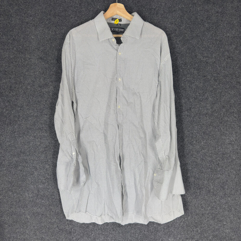 Stacy Adams Shirt Men 34/35 White Polka Dot Button Up Collared Long Sleeve